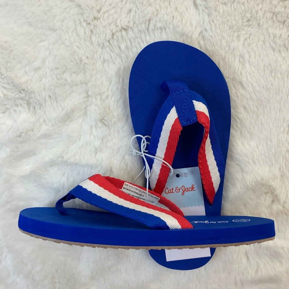CAT & JACK Boys Flip Flops NWT | Size 13/1 | Red White & Blue